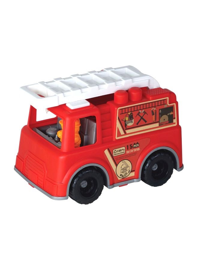 رول أب كيدز مجموعة مكعبات بناء سيارة إطفاء مكونة من 15 قطعة طراز 1113 متعدد الألوان - Image 1