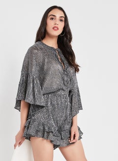 IRO Aeolus Ruffle Hem Playsuit Silver  - Image 1