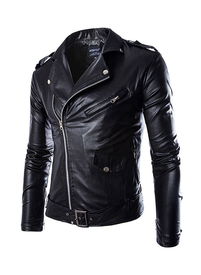 Locomotive PU Lapel Leather Jacket Black - v1592123399/N15340087V_1