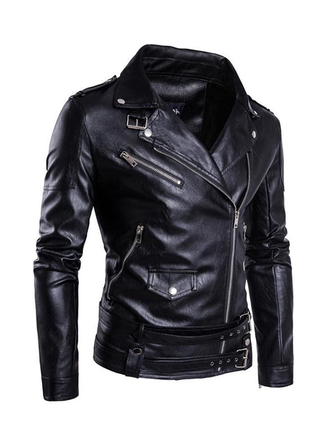 Locomotive PU Lapel Leather Jacket Black - v1592123400/N15340087V_3