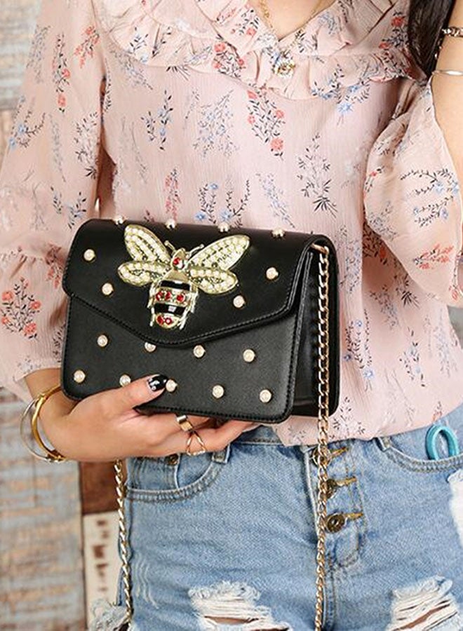 OUTAD 2017 Luxury Rhinestones Studded Crossbody Bag Black  - Image 3