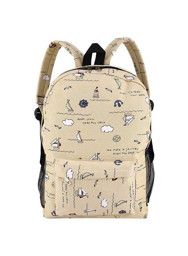 OUTAD Cartoon Printed Zipper Backpack Khaki - Image 1