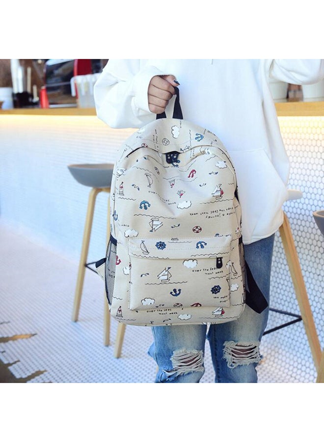 OUTAD Cartoon Printed Zipper Backpack Khaki - Image 3