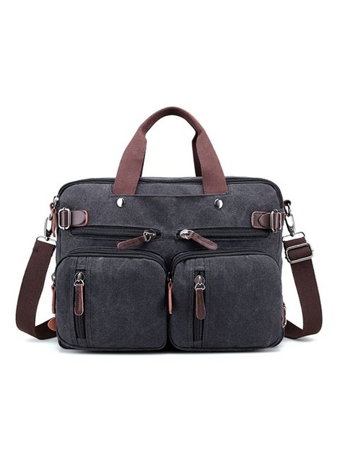 Zipper Closure Canvas Messenger Bag Black