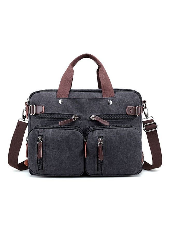 Zipper Closure Canvas Messenger Bag Black - Image 1