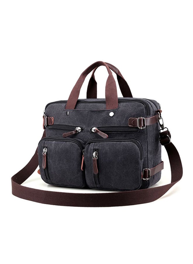 Zipper Closure Canvas Messenger Bag Black - Image 2