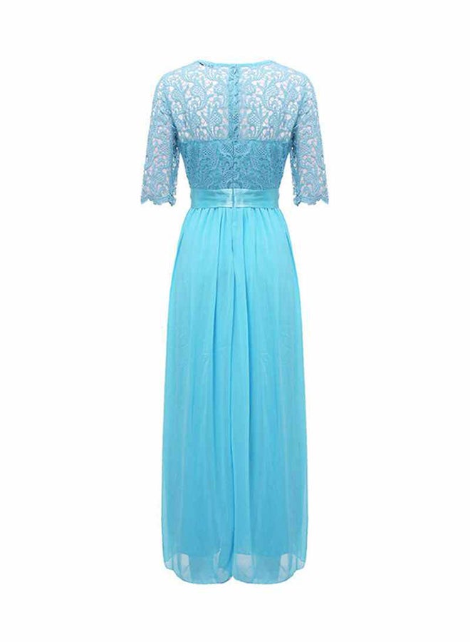 Half Sleeve Party Gown Dress Blue  - Image 2