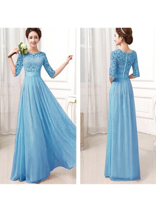 Half Sleeve Party Gown Dress Blue  - Image 3