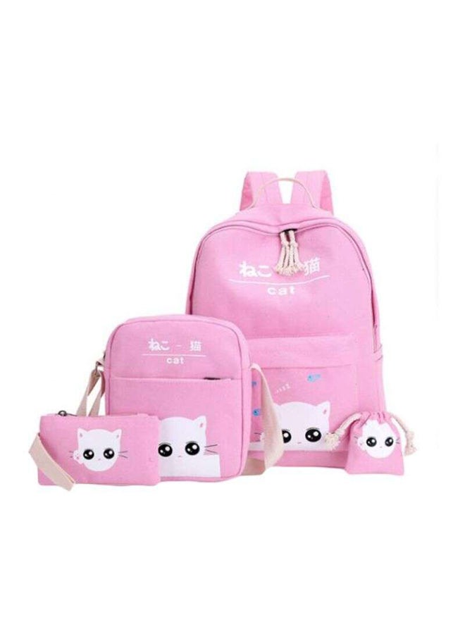 Generic 4-Piece Printed School Backpack Set Pink/White  - Image 1