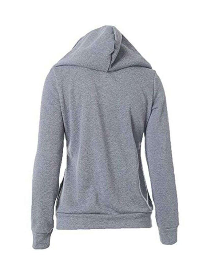 Long-sleeved Diagonal Zipper Coat Grey - Image 2