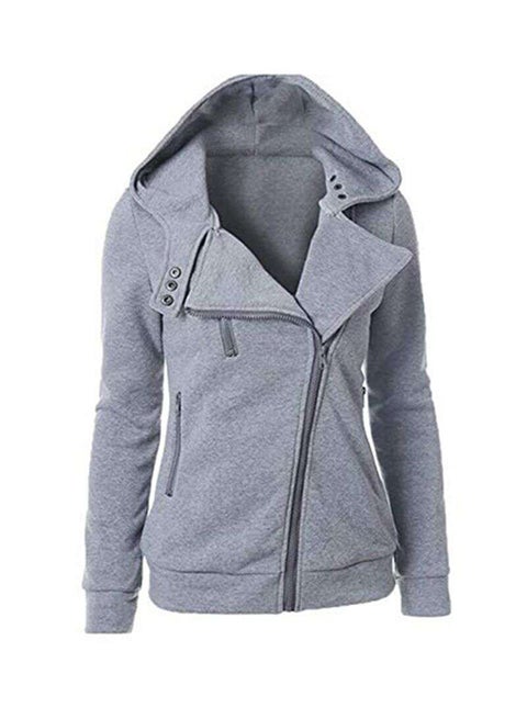 Long-sleeved Diagonal Zipper Coat Grey