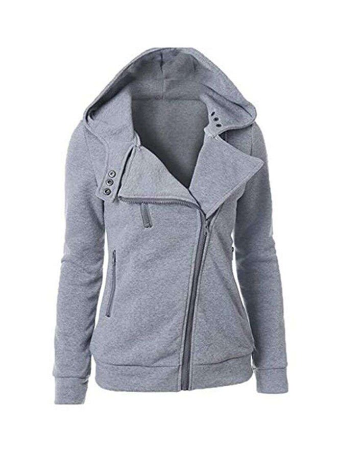 Long-sleeved Diagonal Zipper Coat Grey - Image 1