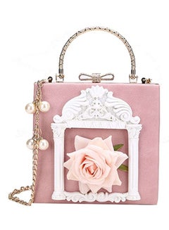 Square Shape Flowers Decor Sweet Elegant Stylish Hasp Lock Bag Pink