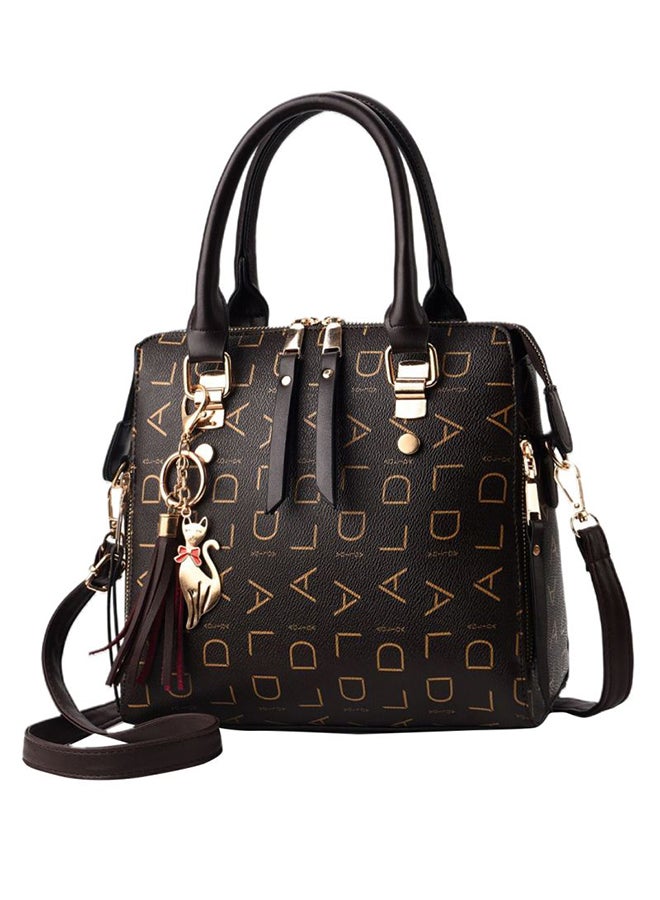 Generic Letter Printed Satchel Bag With Keychain Black  - Image 1