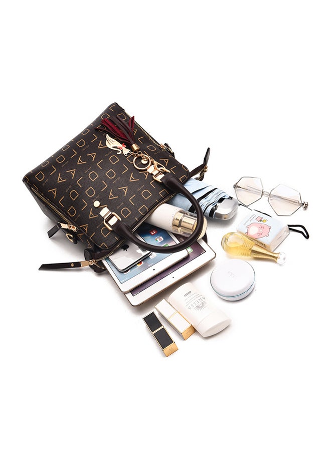Generic Letter Printed Satchel Bag With Keychain Black  - Image 3