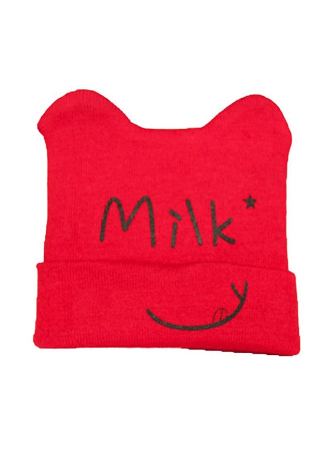 Printed Knitted Beanie Red  - Image 1