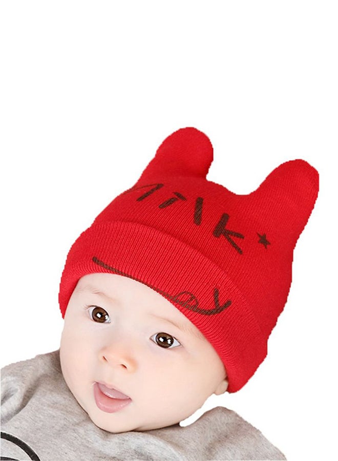 Printed Knitted Beanie Red  - Image 2