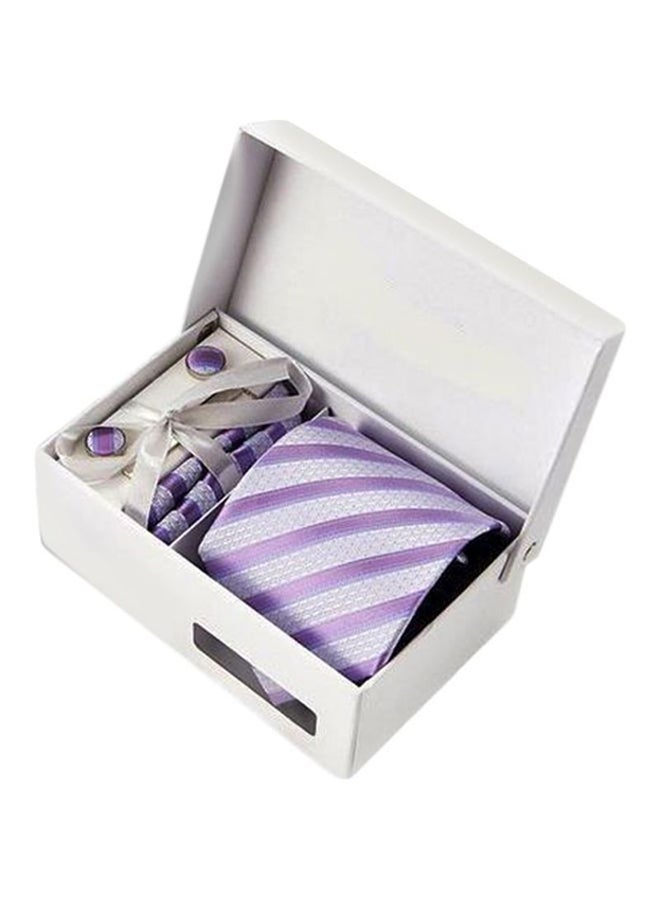 6-Piece Striped Necktie Set Purple/White - Image 1