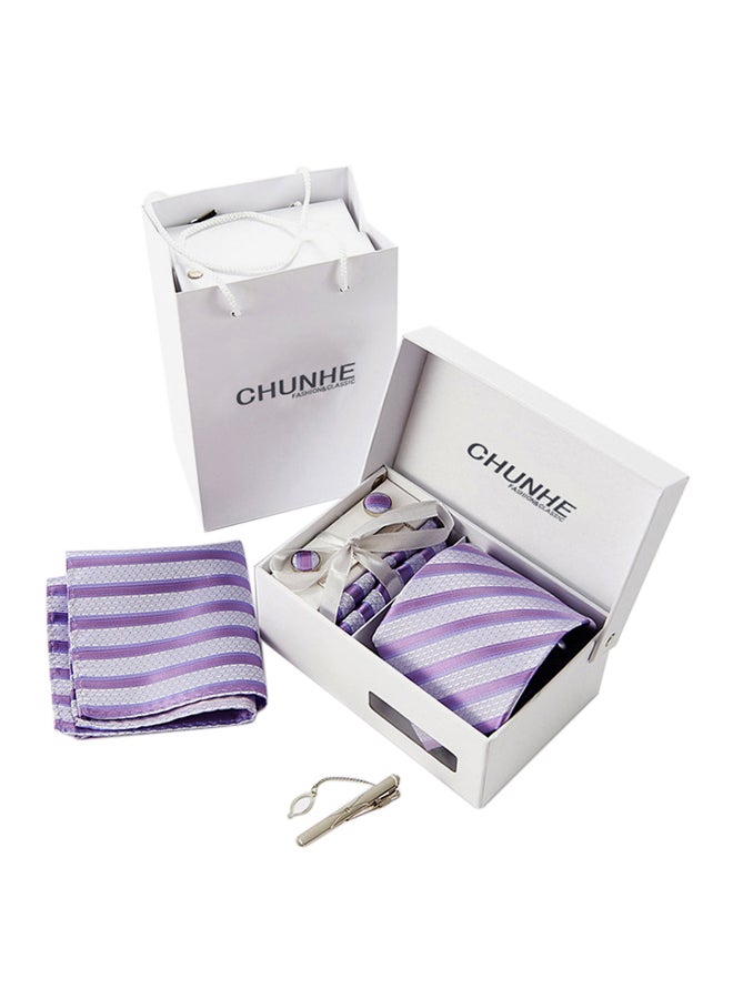 6-Piece Striped Necktie Set Purple/White - Image 3