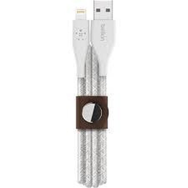 belkin - Braided 10 Ft/3 M DuraTek Plus Lightning To USB-A Cable With Strap, iPhone Charger Cable, Apple Cable For iPhone 15, 14, 13, 12, 11 Pro, Pro Max, Plus AirPods, iPad And More White - Image 1