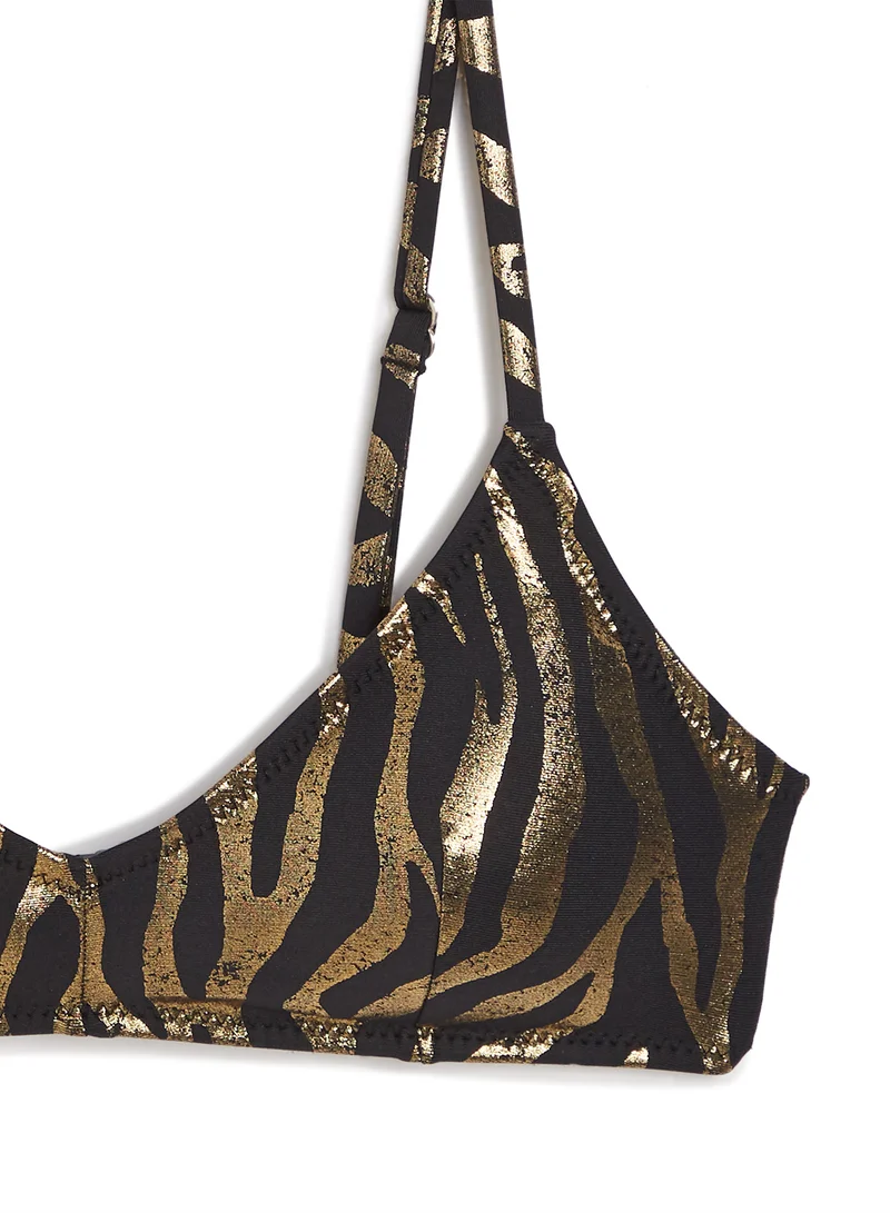 trendyol Metallic Zebra Print Bikini Top Gold/Black