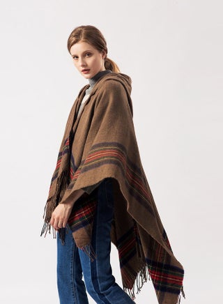 Stripes Design Hooded Cape Khaki - v1592145964/N13303395V_1