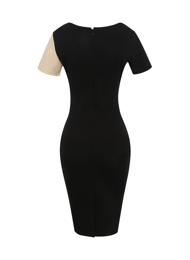 Elegant Optical Bodycon Pencil Dress Black/Beige  - Image 2