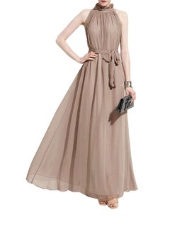 Bohemian Halter Chiffon Maxi Dress Brown