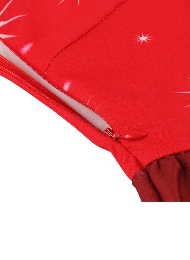 فستان متوسط الطول مطبوع بنقوش الكريسماس أحمر - Image 3