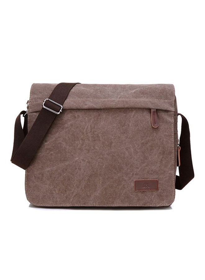 Zipper Closure Canvas Messenger Bag Brown - Image 1