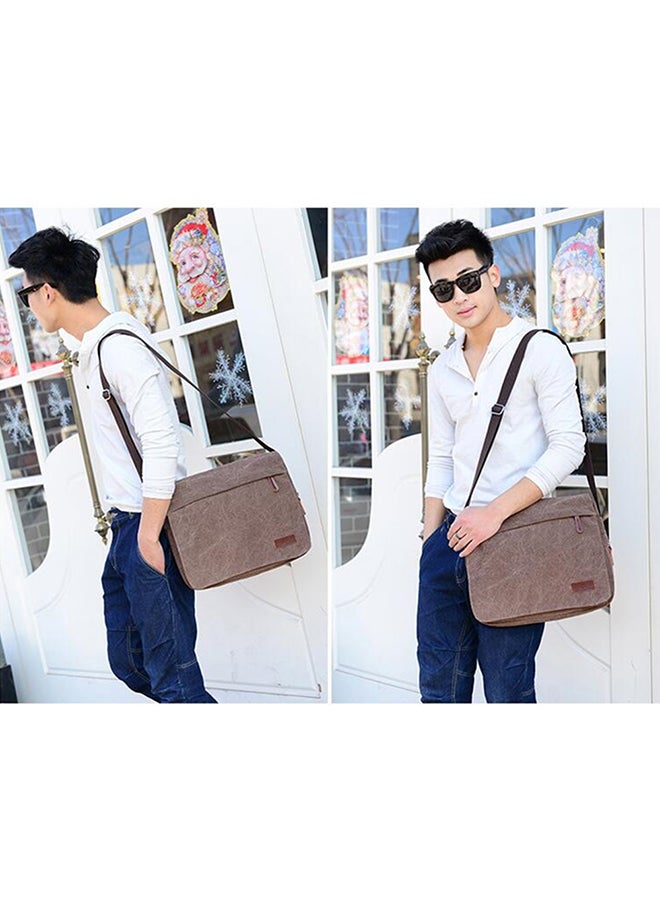 Zipper Closure Canvas Messenger Bag Brown - Image 3