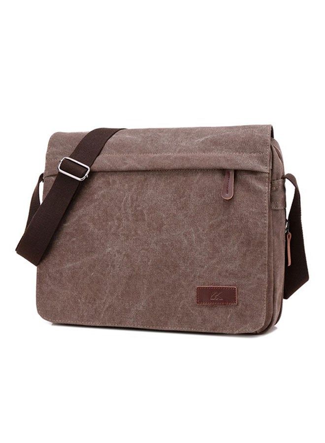 Zipper Closure Canvas Messenger Bag Brown - Image 2