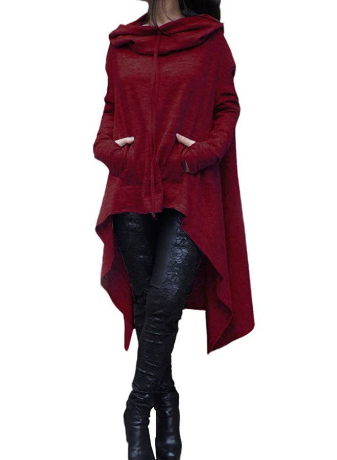 Hooded Neck Polyester Pullover Burgundy  - Image 1