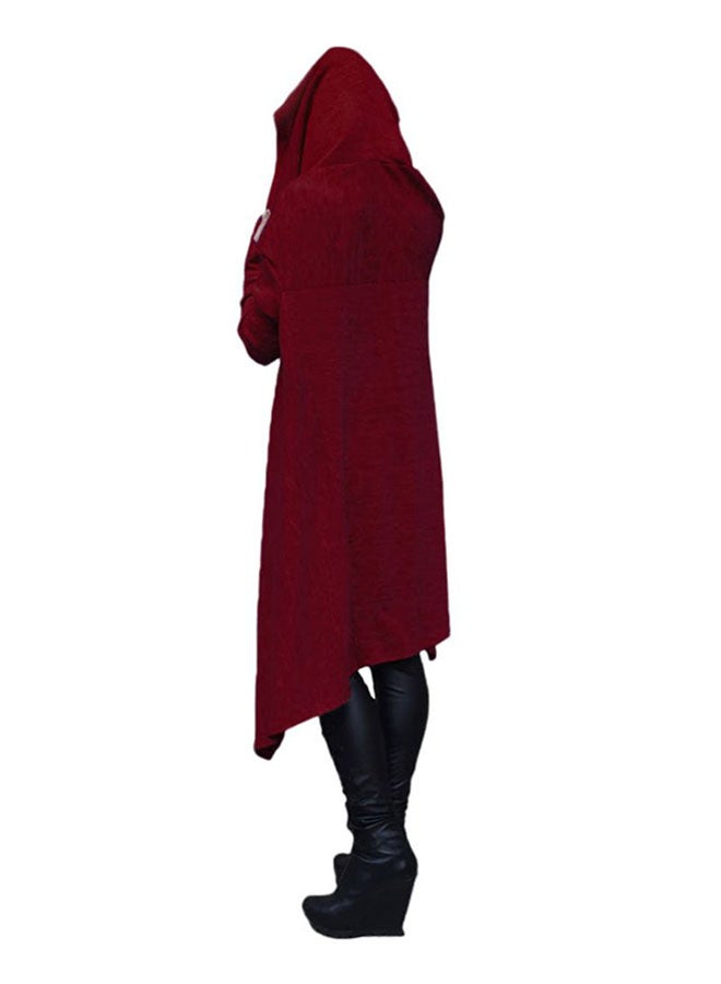 Hooded Neck Polyester Pullover Burgundy  - Image 2