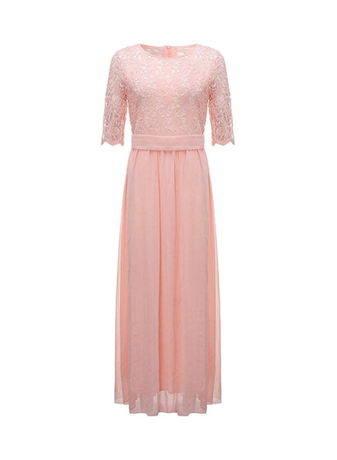 Half Sleeve Party Gown Dress Pink  - Image 1