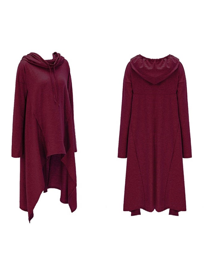 Hooded Neck Polyester Pullover Burgundy  - Image 3
