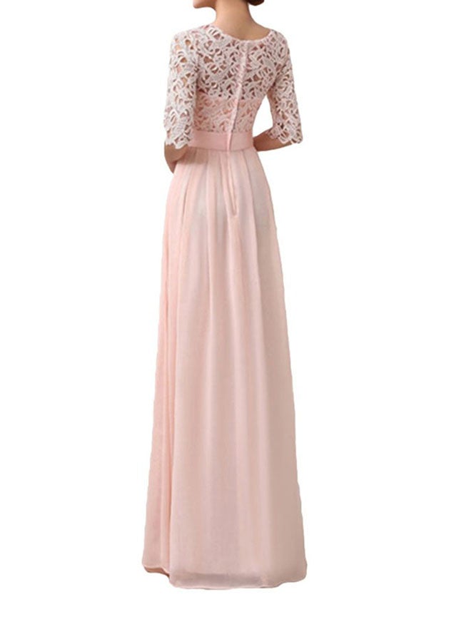 Half Sleeve Party Gown Dress Pink  - Image 2