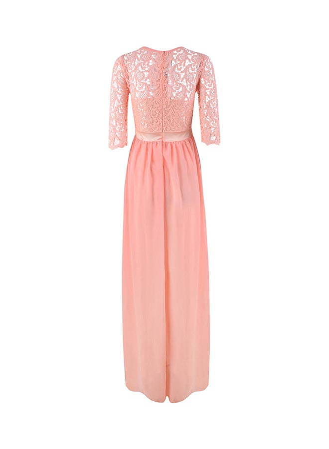 Half Sleeve Party Gown Dress Pink  - Image 3