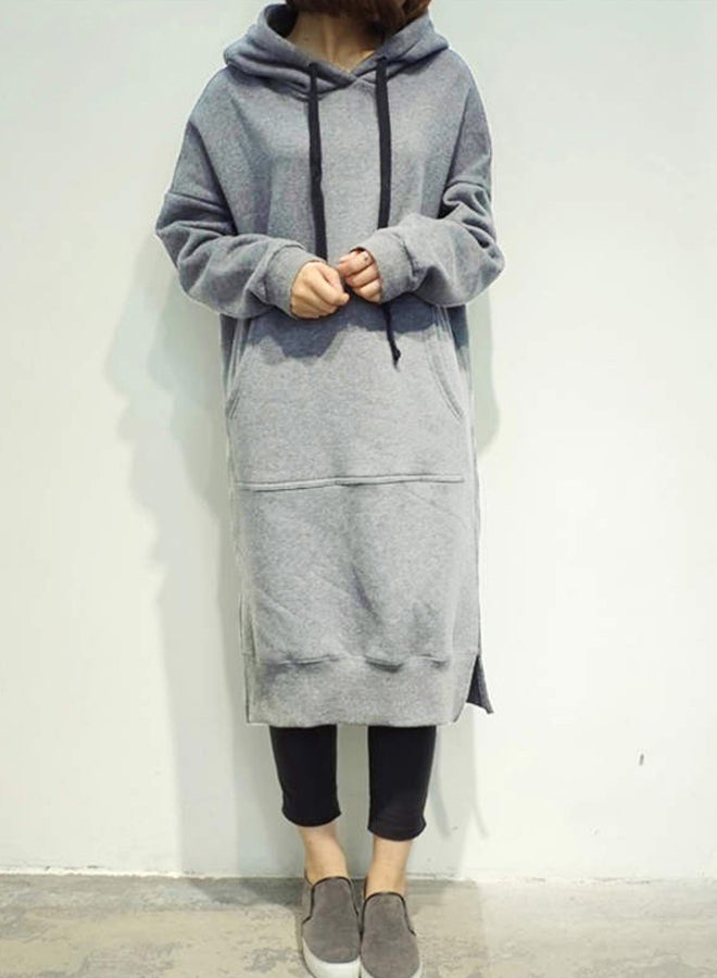 Hooded Long Sweatshirt Grey  - Image 3