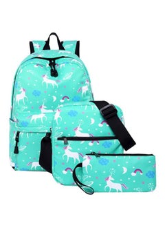 Generic 3-Piece Unicorn Printed Backpack Set Green/White  - Image 1