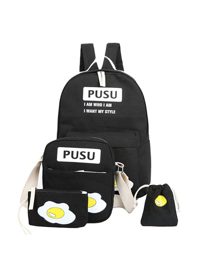 4-Piece Canvas Zipper Backpack Set Black - Image 1