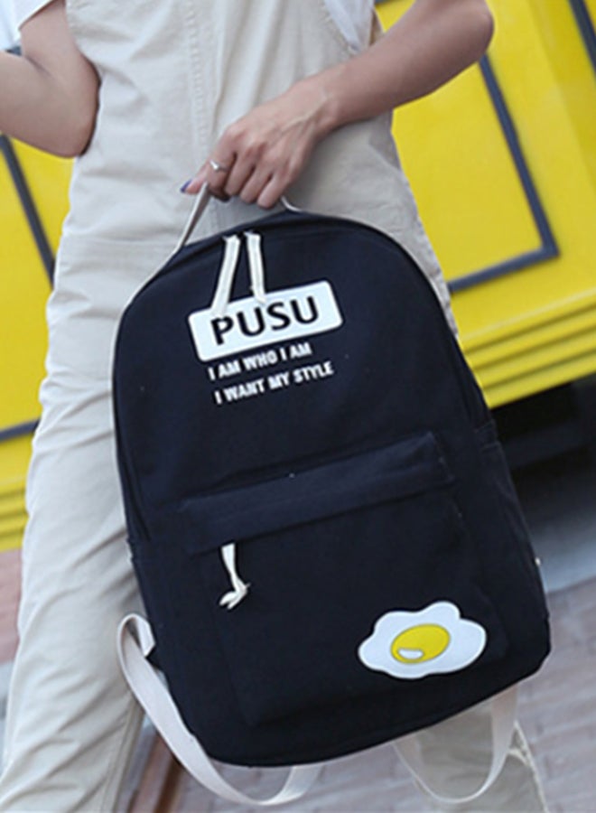 4-Piece Canvas Zipper Backpack Set Black - Image 4