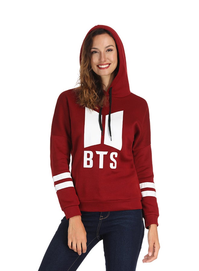 Casual Bts Printed Long Sleeve Loose Hoodie Red - Image 3