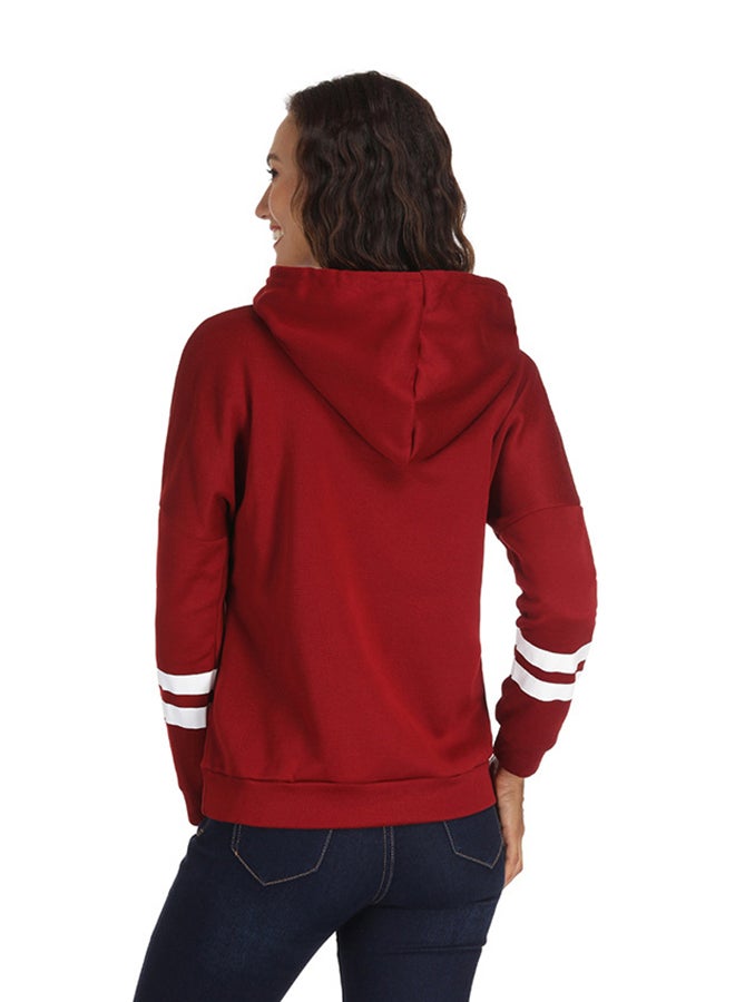 Casual Bts Printed Long Sleeve Loose Hoodie Red - Image 4
