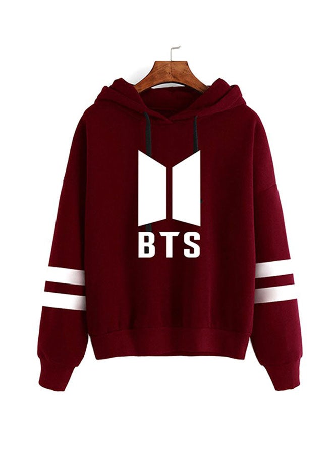 Casual Bts Printed Long Sleeve Loose Hoodie Red - Image 1