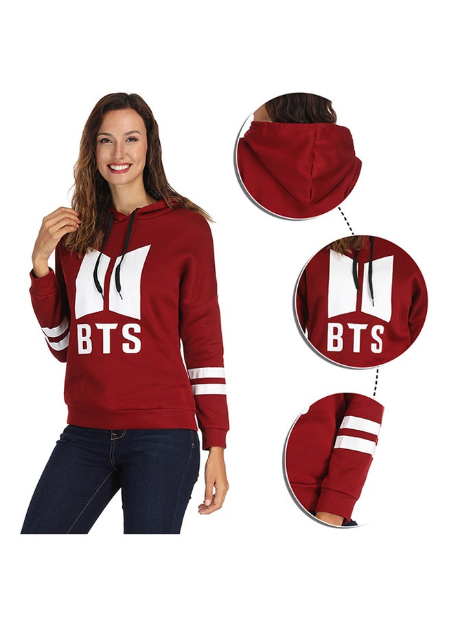 Casual Bts Printed Long Sleeve Loose Hoodie Red - Image 5