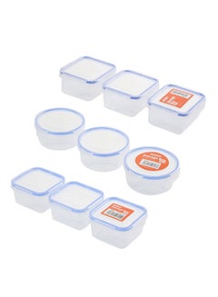 9-Piece Plastic Airtight Container Storage Box Set Clear/Blue Rectangle Containers (10x4.5 cm), Square Containers (10x8x5 cm), Round Containers (8.5x8.5x5cm