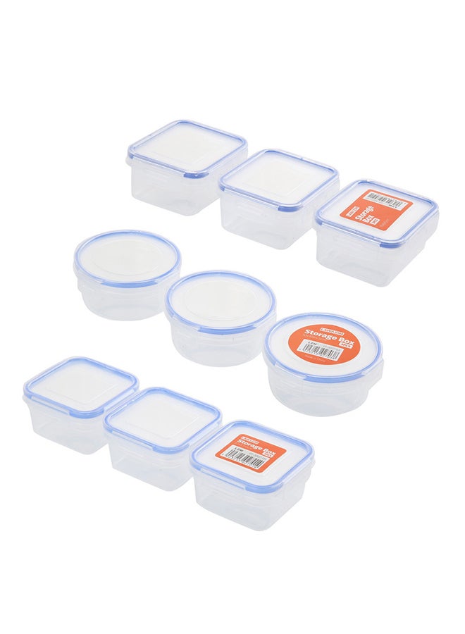LAWAZIM - 9-Piece Plastic Airtight Container Storage Box Set Clear/Blue Rectangle Containers (10x4.5 cm), Square Containers (10x8x5 cm), Round Containers (8.5x8.5x5cm - Image 1
