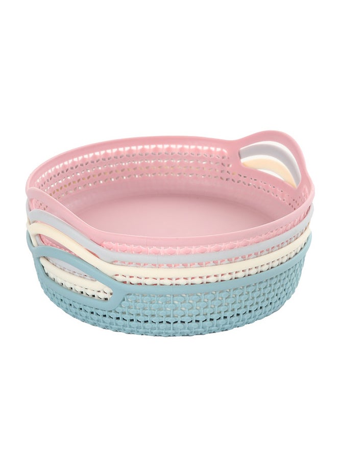 LAWAZIM 4-Piece Round Plastic Food Basket Pink/Yellow/Blue - Image 1
