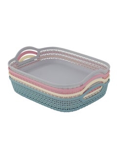 LAWAZIM 4-Piece Rectangular Plastic Fruit Basket Multicolour 27x19.5x4.5cm  - Image 1